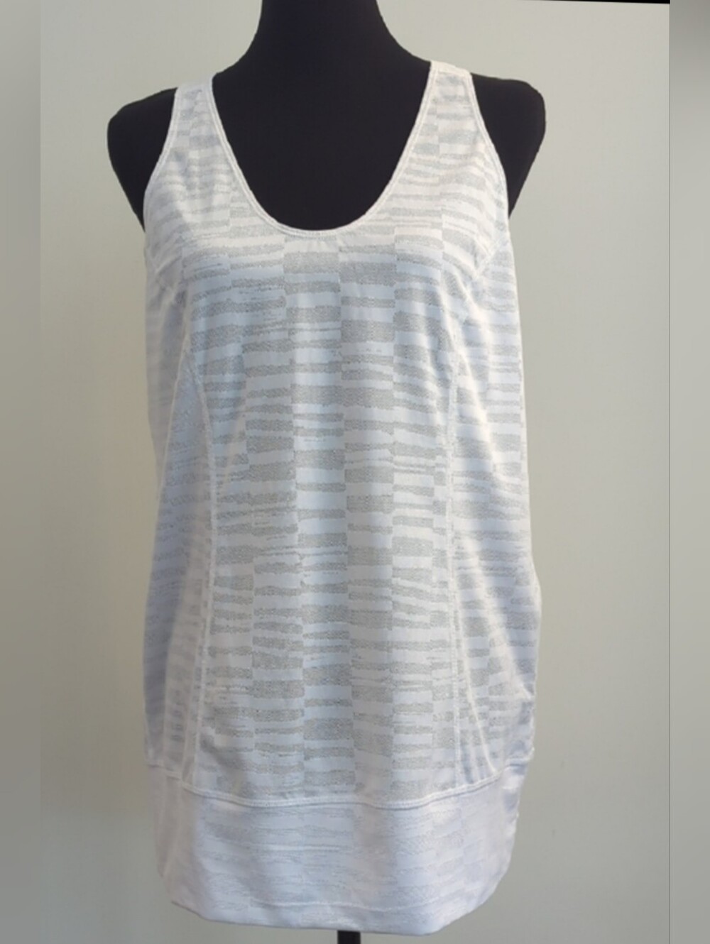 Zella White Burnout Stripe Racerback Activewear Tank Top LARGE